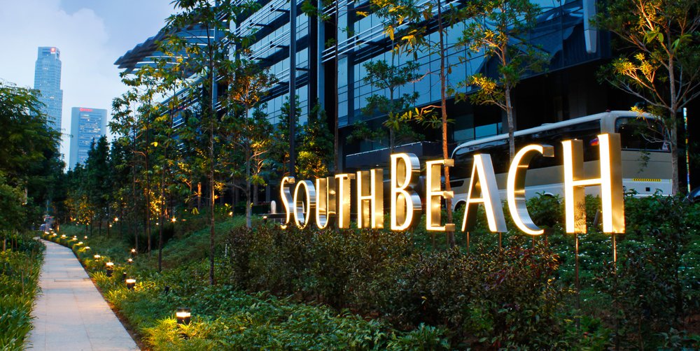 Image of South Beach, The creation of a brand identity for a premier mixed-use development which includes a JW Marriott Hotel at Beach Road, Singapore, surrounded by neighbouring shopping malls and a convention centre, Singapore